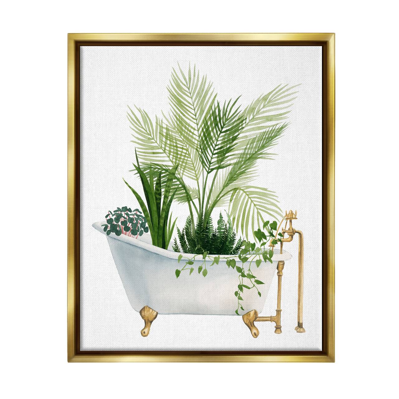 Stupell Industries Various Plants Greenery Vintage Tub Framed Floater Canvas Wall Art
